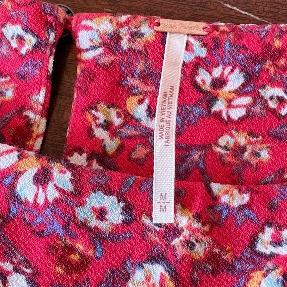 Free People Red Say Hello Floral Mini Dress SZ M Modern Boho - Picture 8 of 14